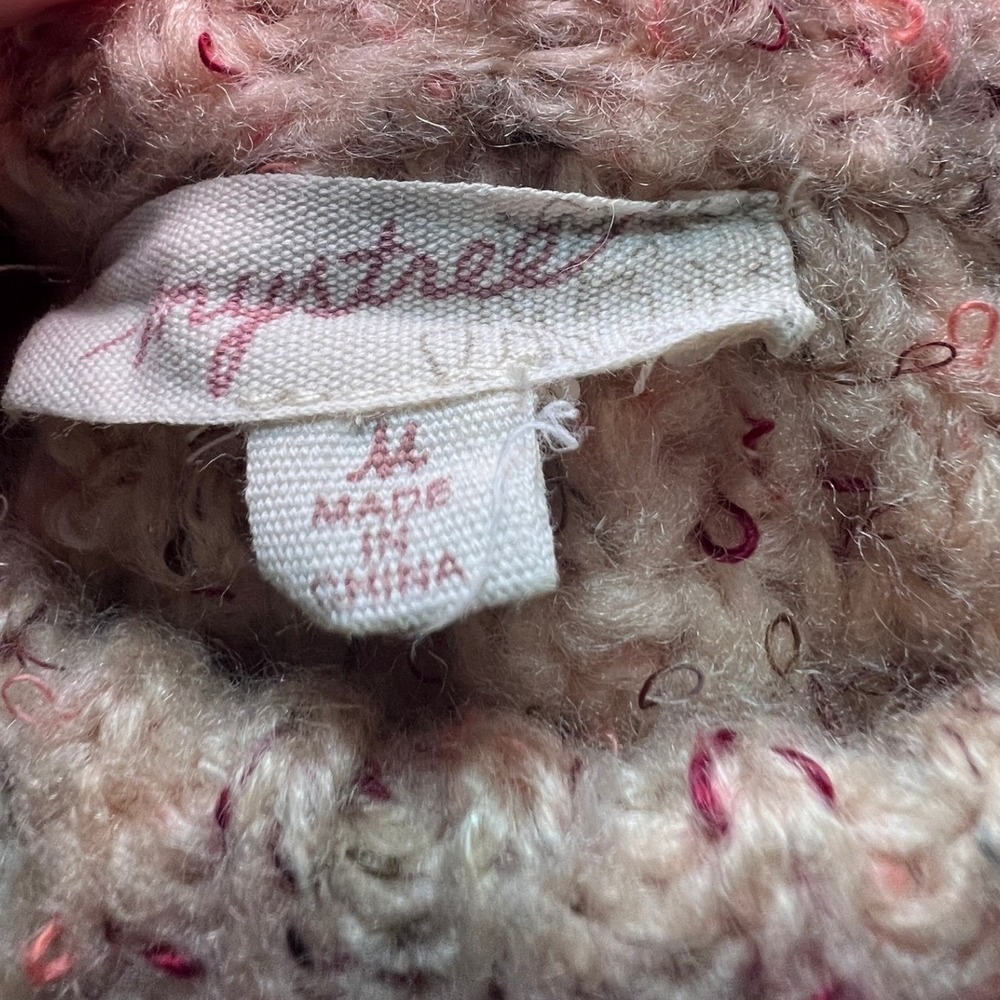 Mystree Pink Marled Cable Knit Diamond Pattern Crew Neck Sweater Womens M Chunky - Picture 3 of 8